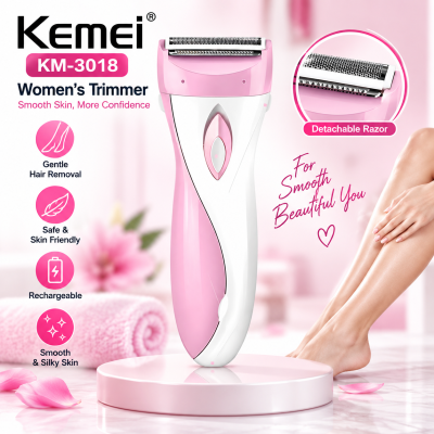 Kemei KM-3018 Women’s Cordless Electric Shaver & Hair Remover – Hypoallergenic Foil Triple Blade, Swing Head & Ergonomic Design for Safe Body Grooming